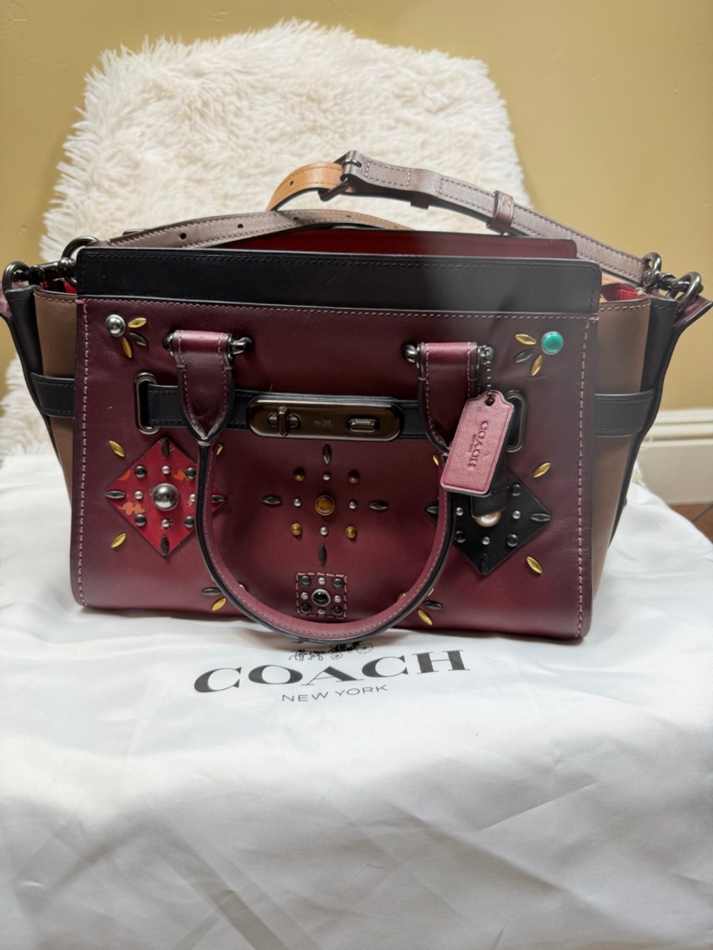 Coach Burgundy Multi-Color Studded Satchel